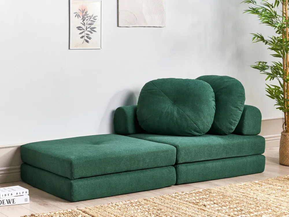 Confortevole Ergonomico Divano letto singolo tessuto verde fosco OLDEN