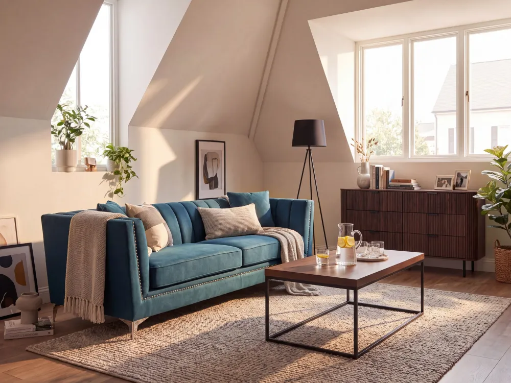 Confortevole Ergonomico Divano 3 posti tessuto vellutato blu verde GAULA
