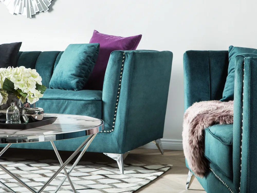 Confortevole Ergonomico Divano 3 posti tessuto vellutato blu verde GAULA