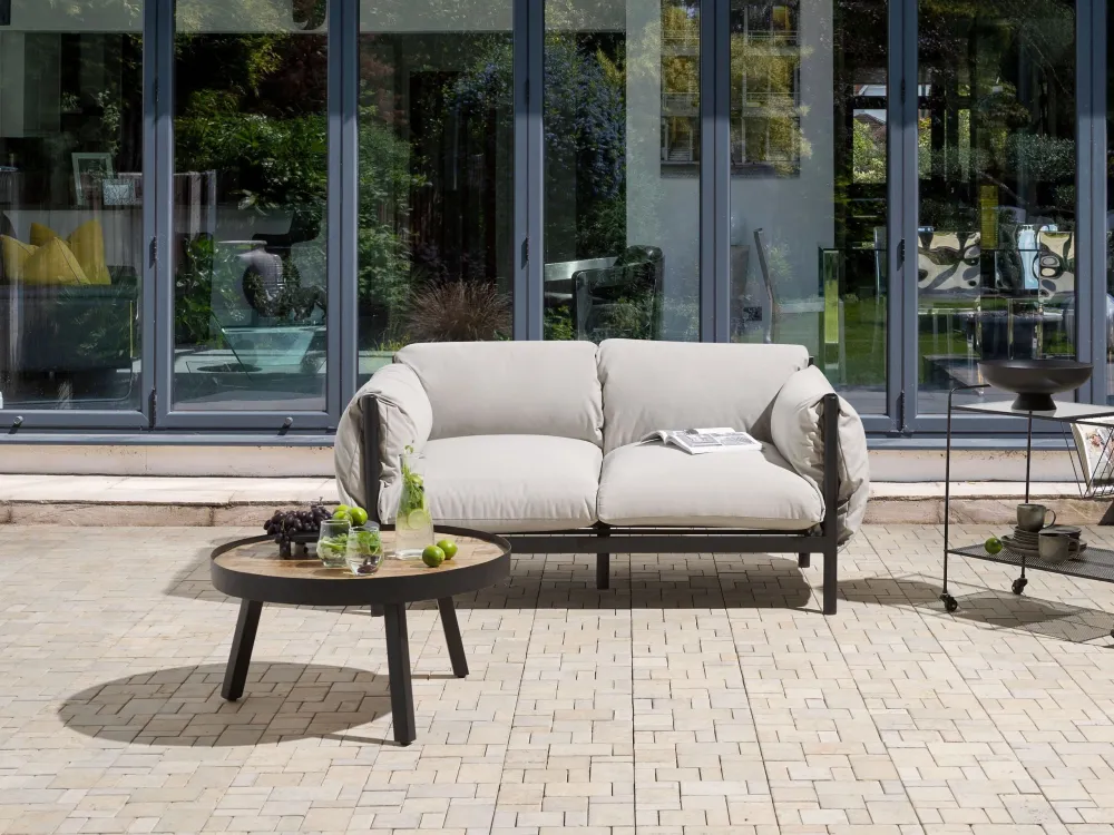 Design Esclusivo Divano imbottito da giardino Divano da giardino ESPERIA Alluminio Grigio