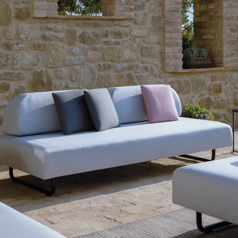 Design Esclusivo Modulo doppio divano imbottito "Santa Fe" metallo da giardino cm 150x90 70h