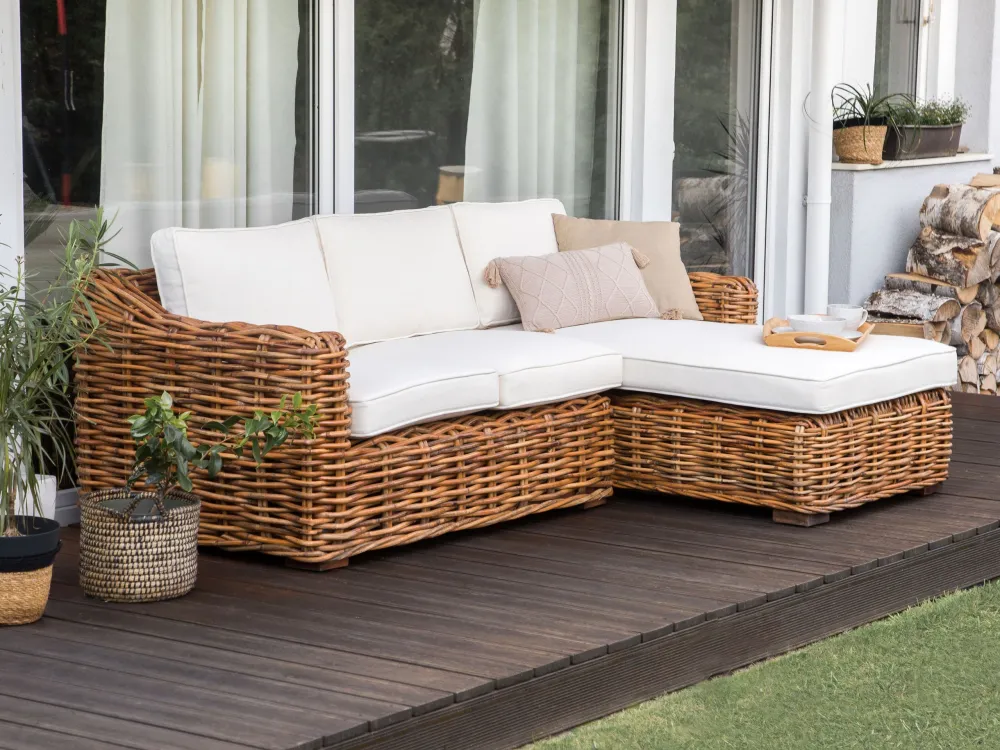 Divano angolare 3 posti rattan naturale BRIATICO con Struttura Acciaio