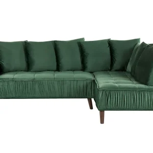 Divano angolare velluto verde nero e legno scuro sinistro GRENA