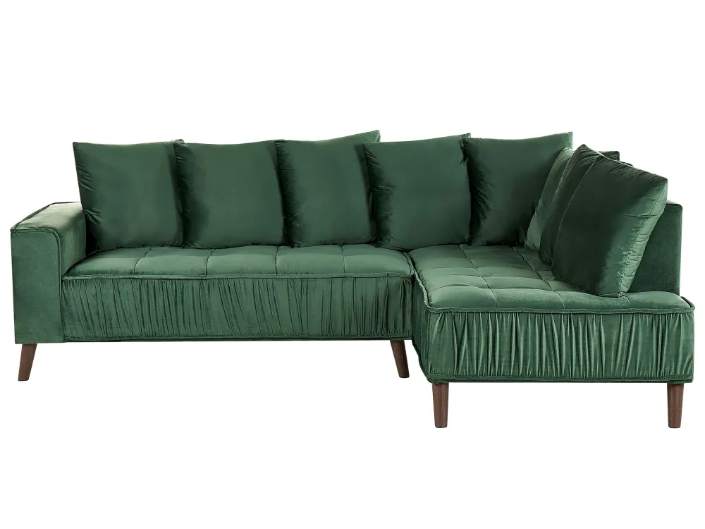 Divano angolare velluto verde nero e legno scuro sinistro GRENA