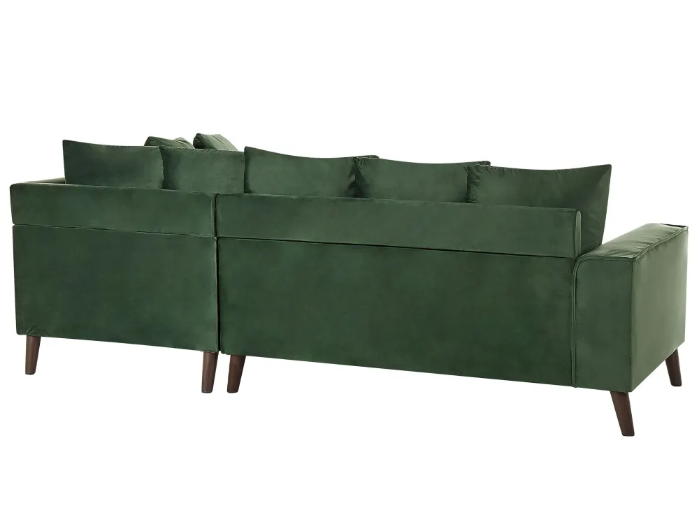 Divano angolare velluto verde nero e legno scuro sinistro GRENA