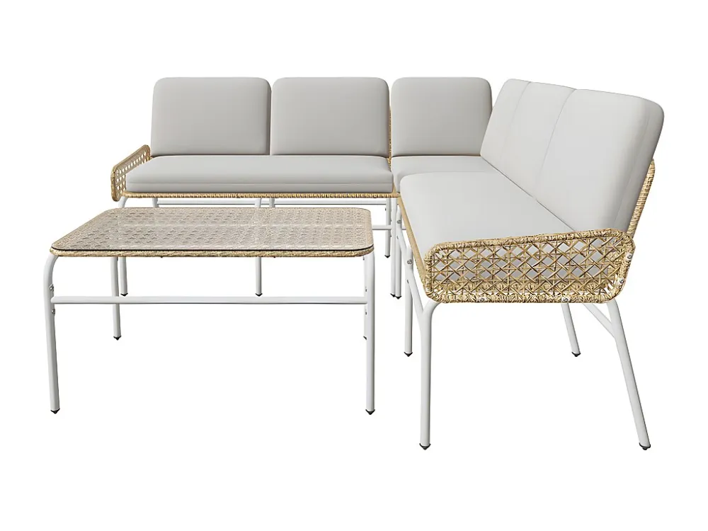 Divano ad angolo da giardino da 4 5 posti - metallo e rattan PE - tavolino con piano vetro temperato - Grigio evidente con...