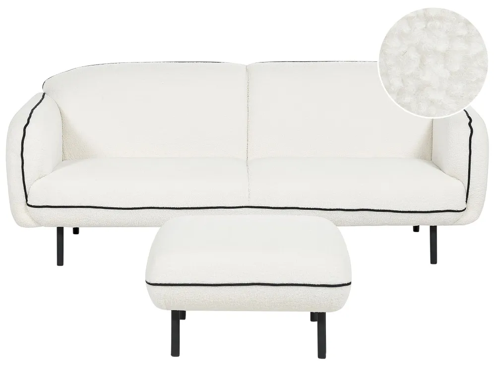 Divano bouclé bianco con ottomano TONSBERG con Rivestimento Tessuto