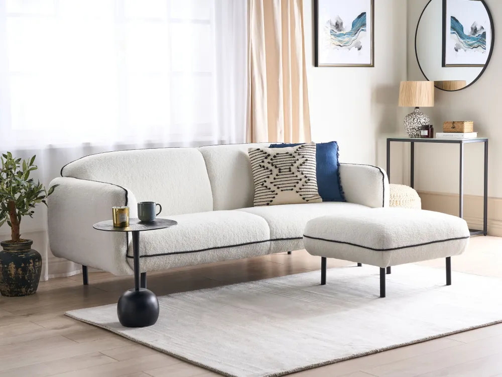 Divano bouclé bianco con ottomano TONSBERG con Rivestimento Tessuto