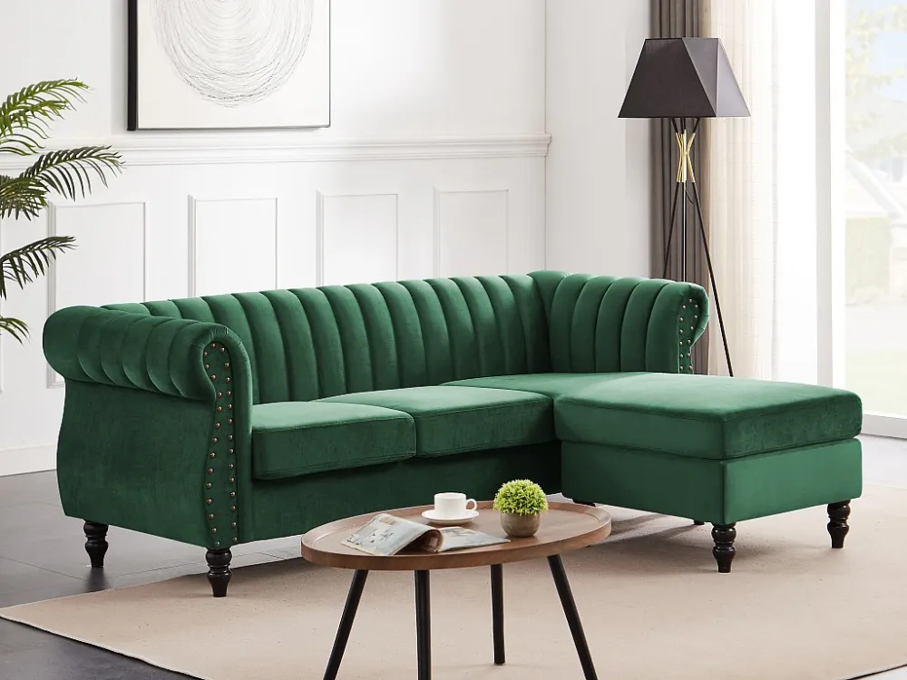 Divano con Angolo reversibile Velluto Verde abete Stile charme retrò TRUMBO