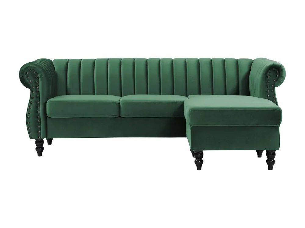 Divano con Angolo reversibile Velluto Verde abete Stile charme retrò TRUMBO