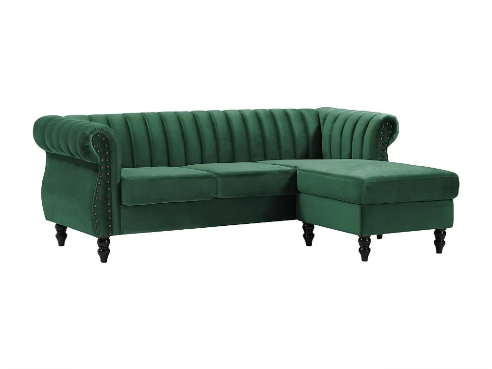 Divano con Angolo reversibile Velluto Verde abete Stile charme retrò TRUMBO