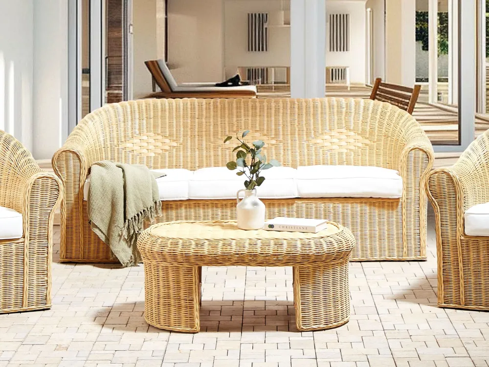 Divano da giardino LIVADEIA Rattan Naturale | Pieghevole e Leggera