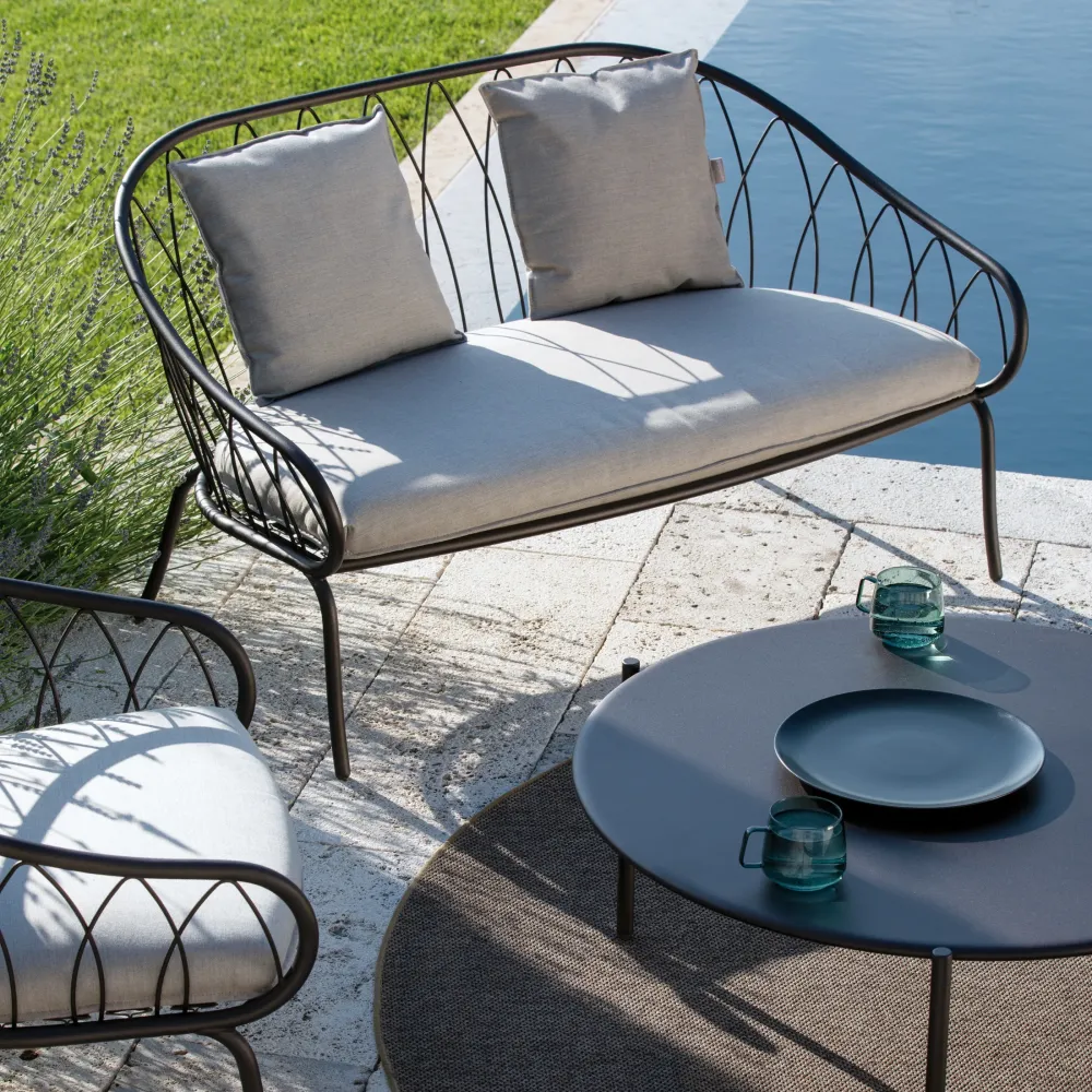 Divano da giardino metallo "Flora" panca lounge impilabile cm 160x78 75h con Rivestimento Tessuto