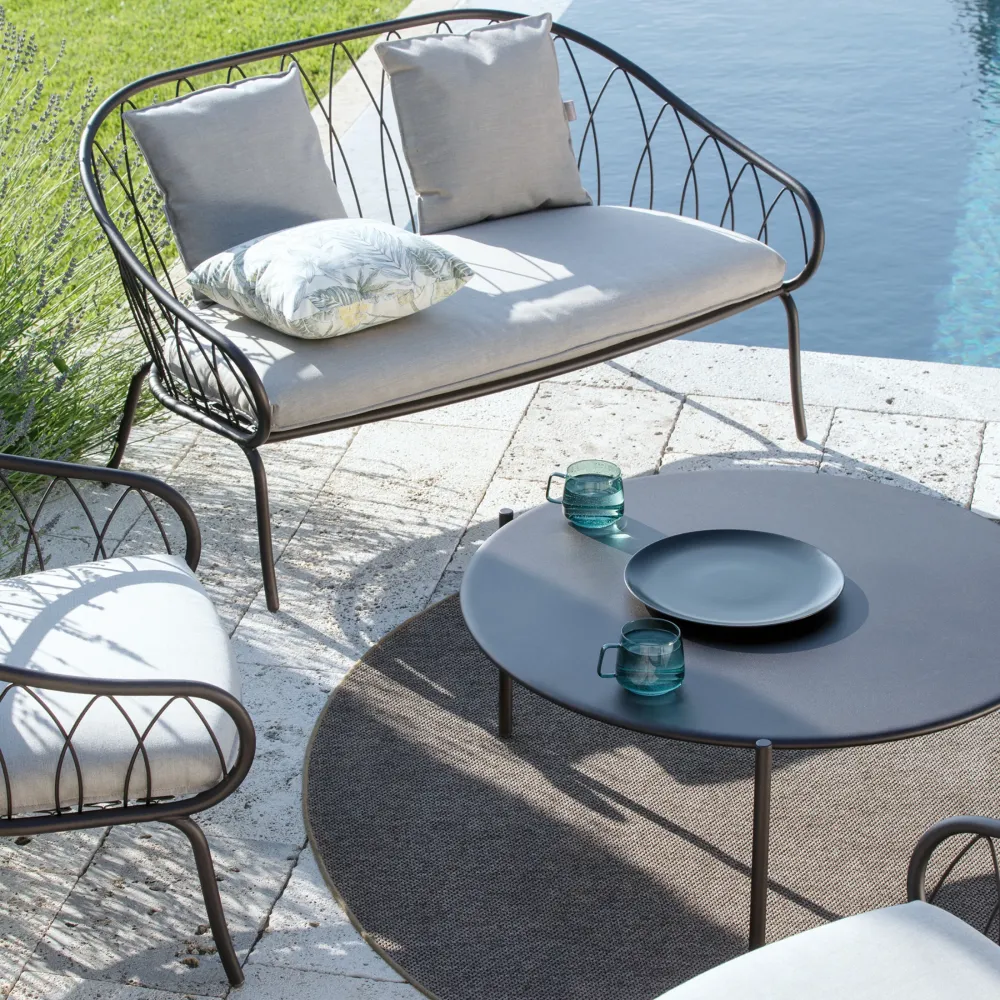 Divano da giardino metallo "Flora" panca lounge impilabile cm 160x78 75h con Rivestimento Tessuto