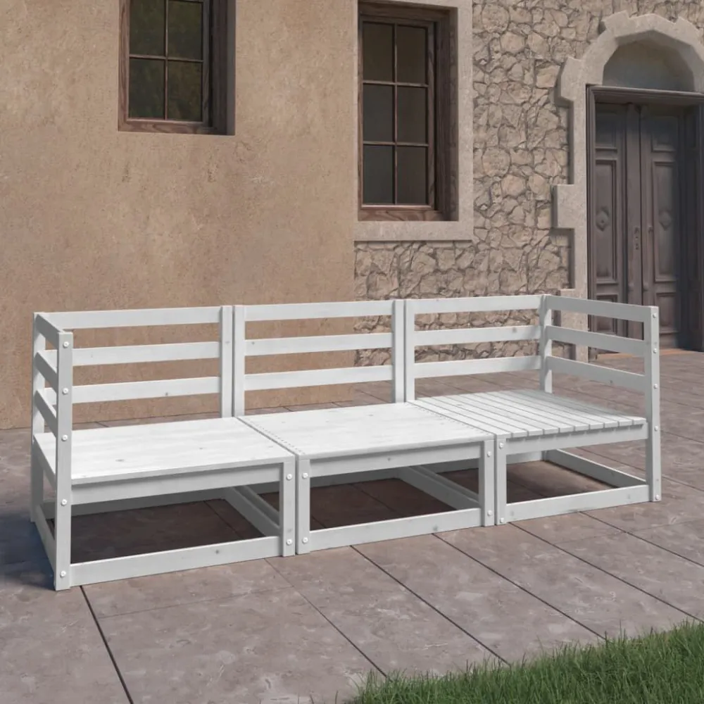 Divano da Giardino 3 Posti Bianco Legno Massello di Pino con Schienale Regolabile
