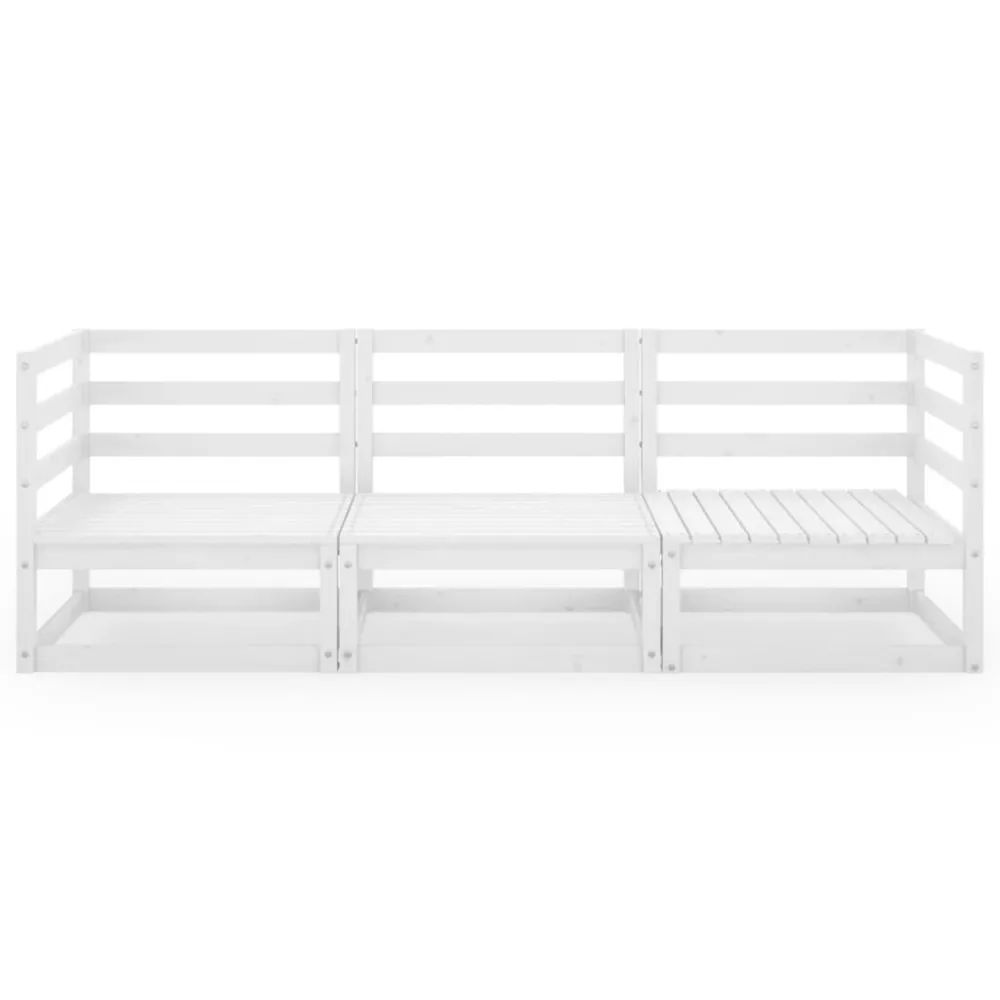 Divano da Giardino 3 Posti Bianco Legno Massello di Pino con Schienale Regolabile