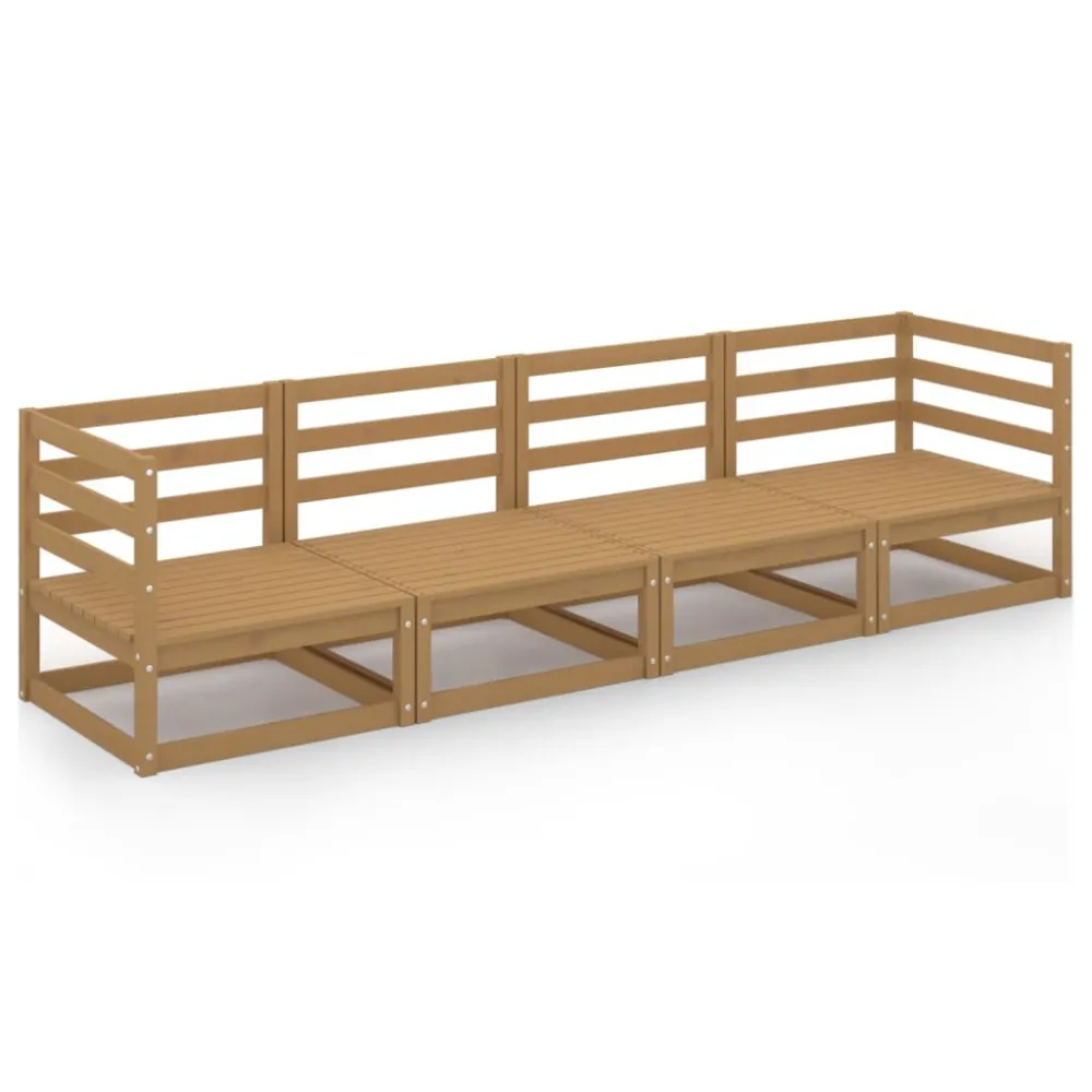 Divano da Giardino 4 Posti Marrone Ambra Legno Massello di Pino Colori Vivaci