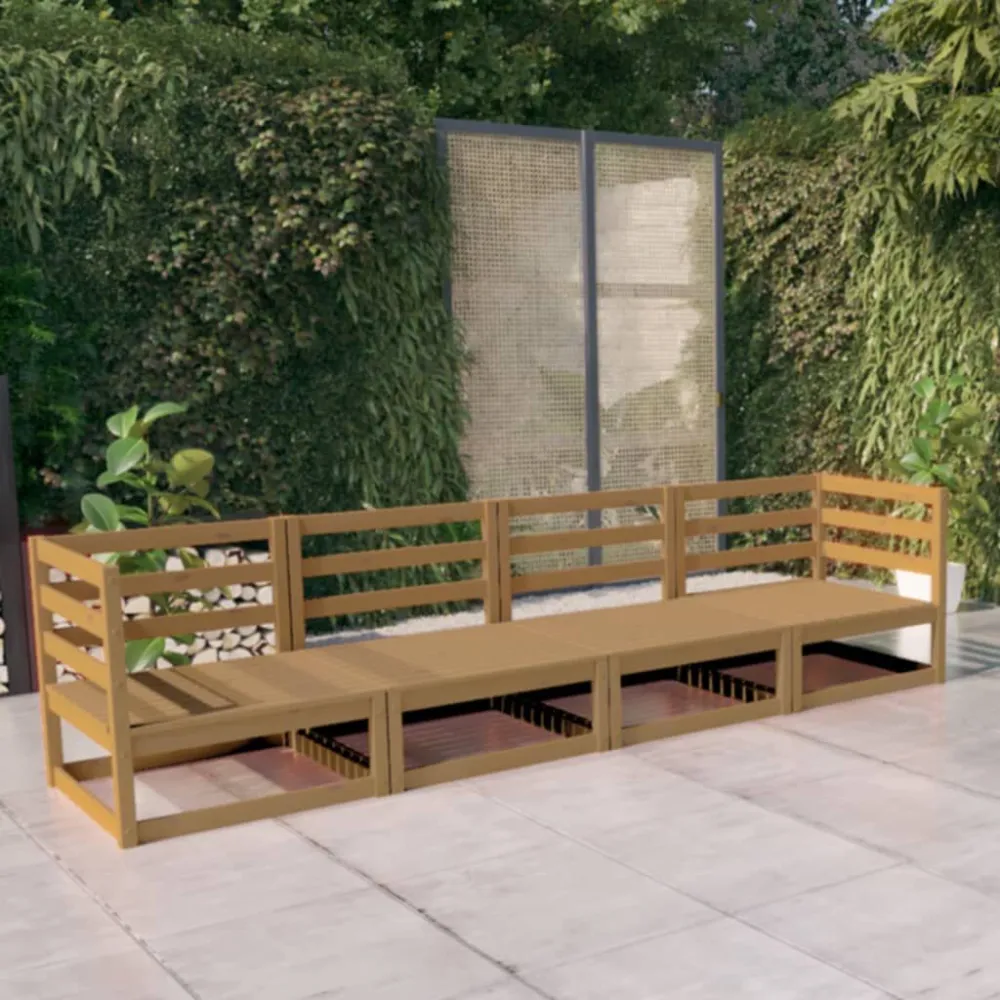 Divano da Giardino 4 Posti Marrone Ambra Legno Massello di Pino Colori Vivaci