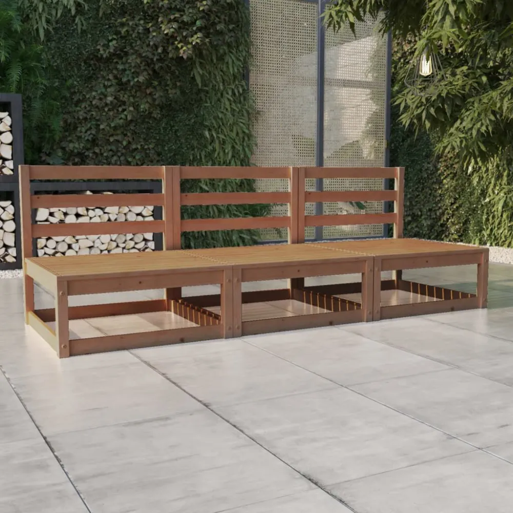 Divano da Giardino 3 Posti Marrone Ambra Legno Massello di Pino per Giardino e Spiaggia