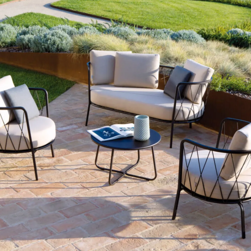 Divano da giardino 2 posti metallo zincato "Daisy13" sedia lounge cm 160x73 71h con Portabicchiere Integrato