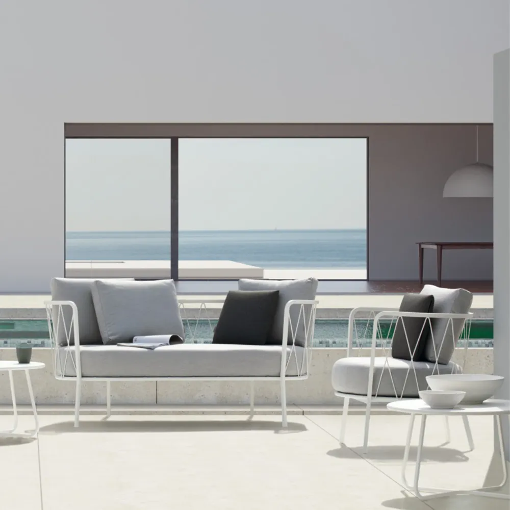 Divano da giardino 2 posti metallo zincato "Daisy13" sedia lounge cm 160x73 71h con Portabicchiere Integrato