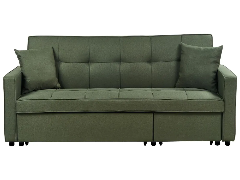 Divano letto 3 posti tessuto verde GLOMMA Legno Massello