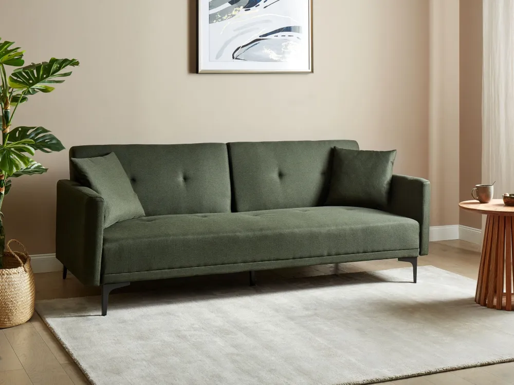 Divano letto.3 posti tessuto verde nero LUCAN Easy Storage