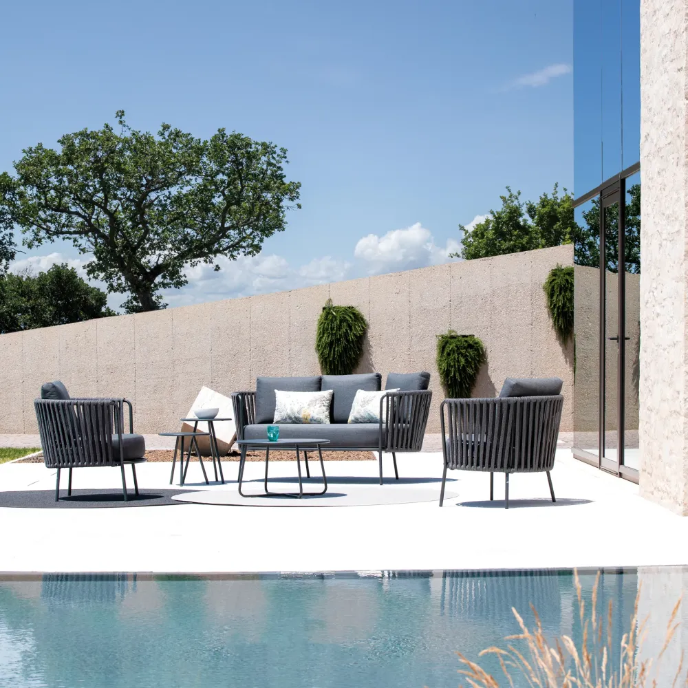Divano 2 posti corda e acciaio "Daisy Rope" sofà lounge da giardino cm 160x73 71h con Cuscino Estraibile