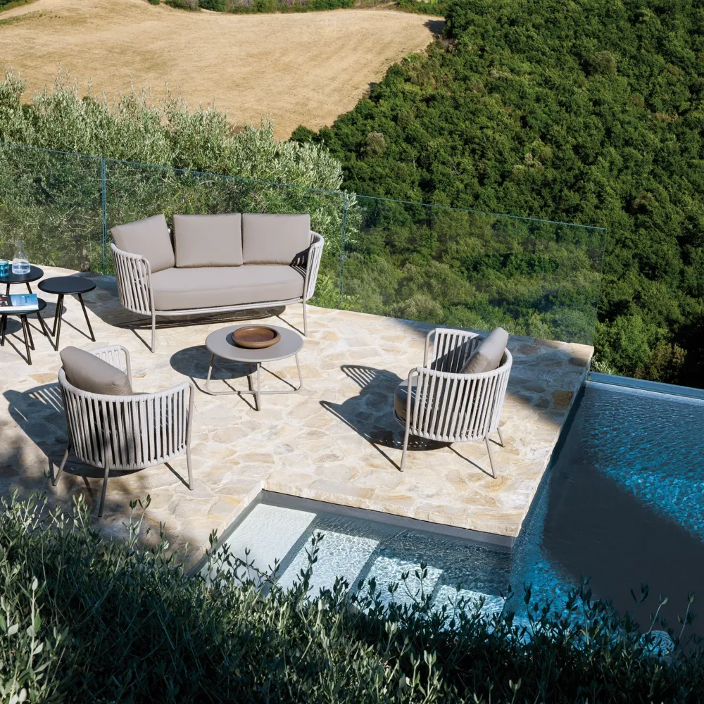 Divano 2 posti corda e acciaio "Daisy Rope" sofà lounge da giardino cm 160x73 71h con Cuscino Estraibile