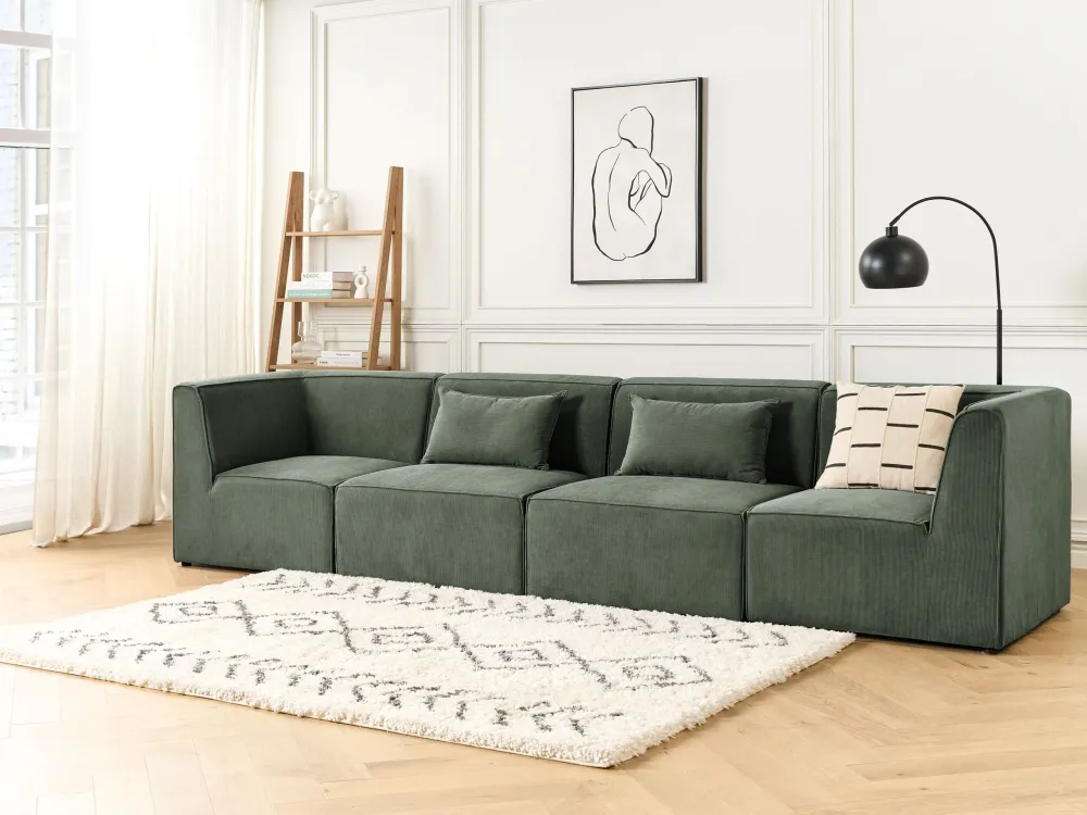 Divano 4 posti modulare velluto verde LEMVIG con Portabicchiere Integrato