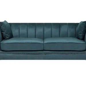 Divano 3 posti tessuto vellutato blu verde GAULA con Cuscino Estraibile