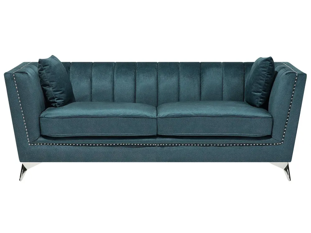 Divano 3 posti tessuto vellutato blu verde GAULA con Cuscino Estraibile