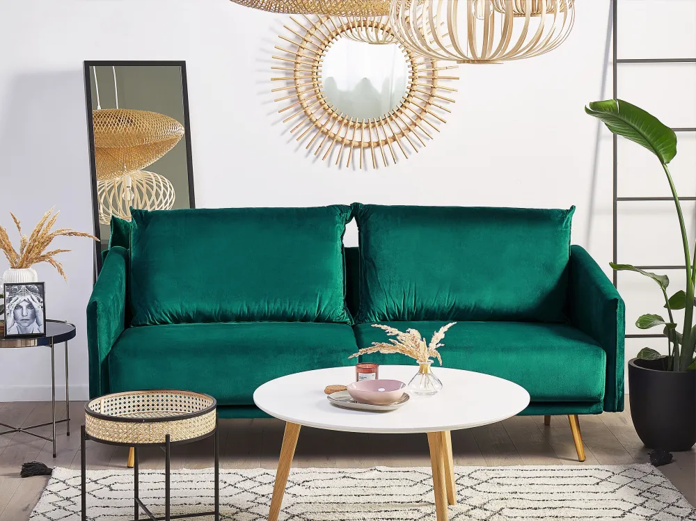 Divano 3 posti velluto verde smeraldo e oro MAURA Materiale Alluminio Anodizzato