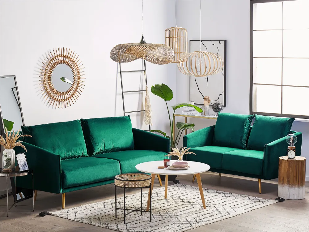 Divano 3 posti velluto verde smeraldo e oro MAURA Materiale Alluminio Anodizzato
