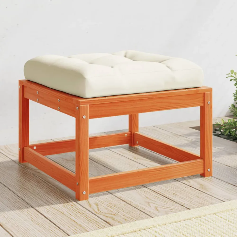 Poggiapiedi da Giardino con Cuscino Marrone Cera Massello Pino per Relax all'Aperto