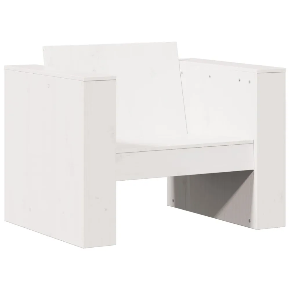 Pouf Portaoggetti Divano da Giardino Bianco 79x60x62 cm Legno Massello di Pino