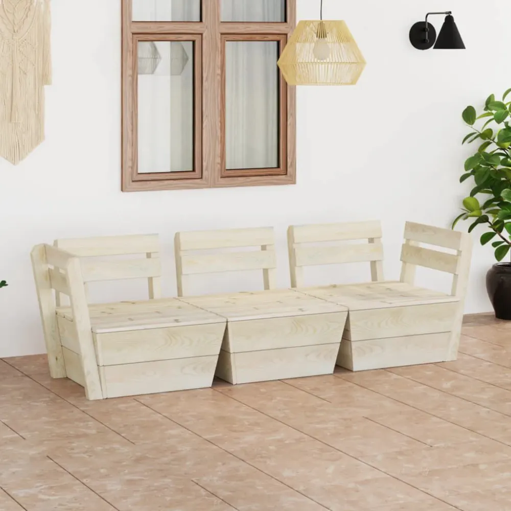 Pouf Portaoggetti Divano da Giardino 3 Posti su Pallet Legno Abete Impregnato