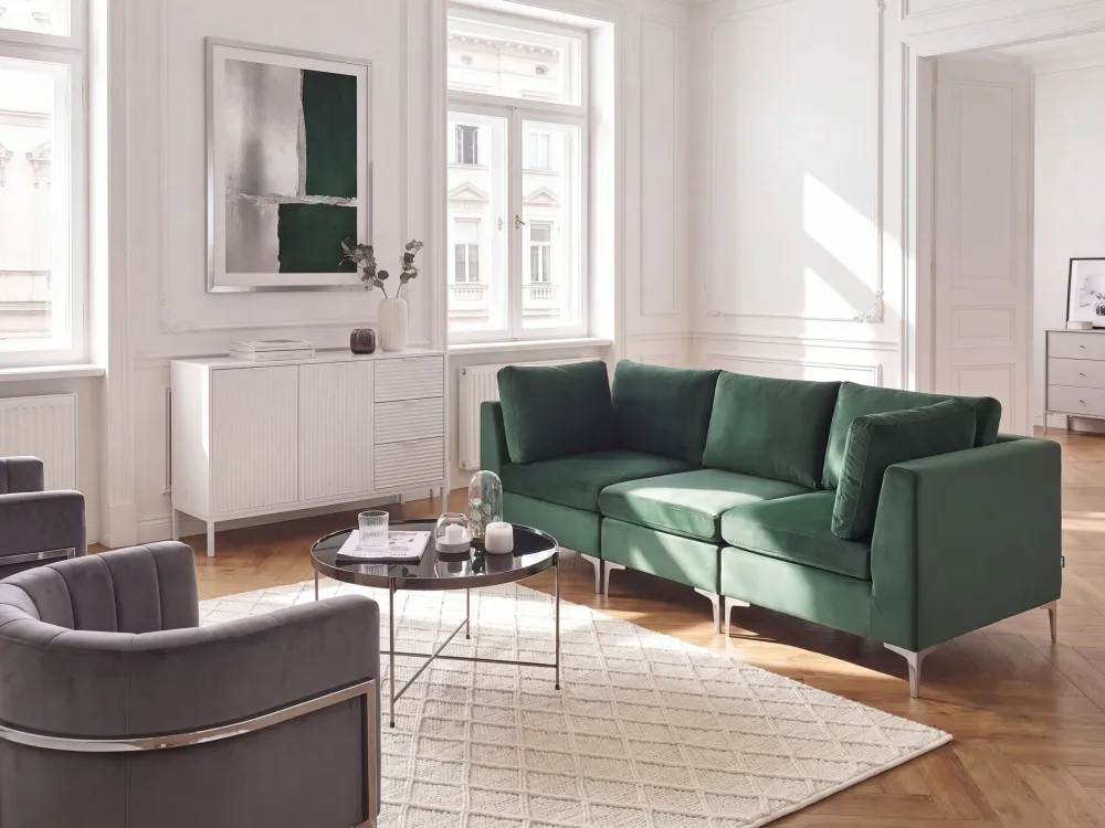 Pouf Portaoggetti Divano modulare 3 posti velluto verde EVJA
