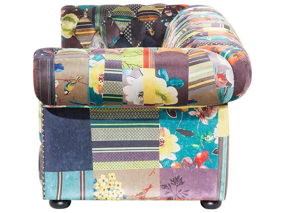 Pouf Portaoggetti Divano 3 posti tessuto verde e giallo CHESTERFIELD