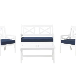 Pouf Portaoggetti Set di divani BALTIC Legno d'acacia Blu cupo