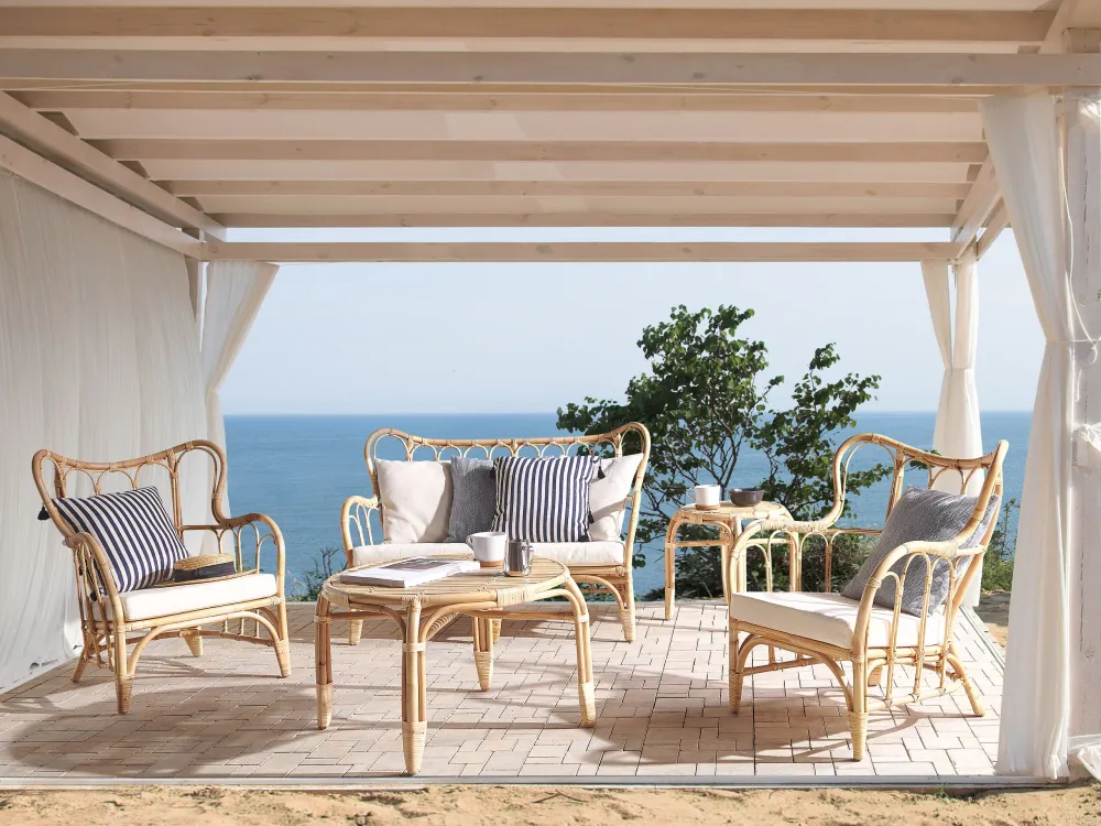 Pouf Portaoggetti Set di divani BRINDISI Rattan Naturale