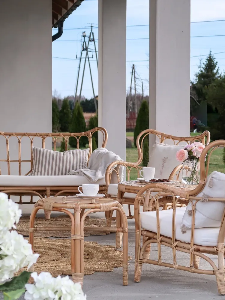 Pouf Portaoggetti Set di divani BRINDISI Rattan Naturale