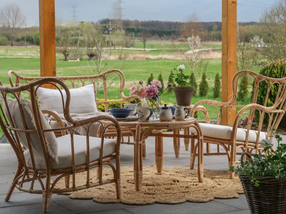 Pouf Portaoggetti Set di divani BRINDISI Rattan Naturale