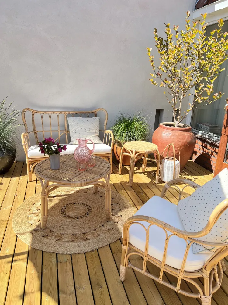 Pouf Portaoggetti Set di divani BRINDISI Rattan Naturale