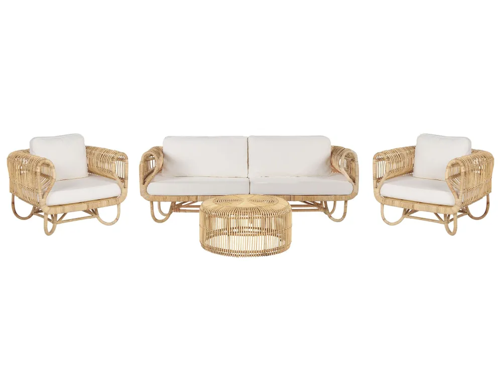 Pouf Portaoggetti Set di divani DOLCEDO/LIMNI Rattan Crema