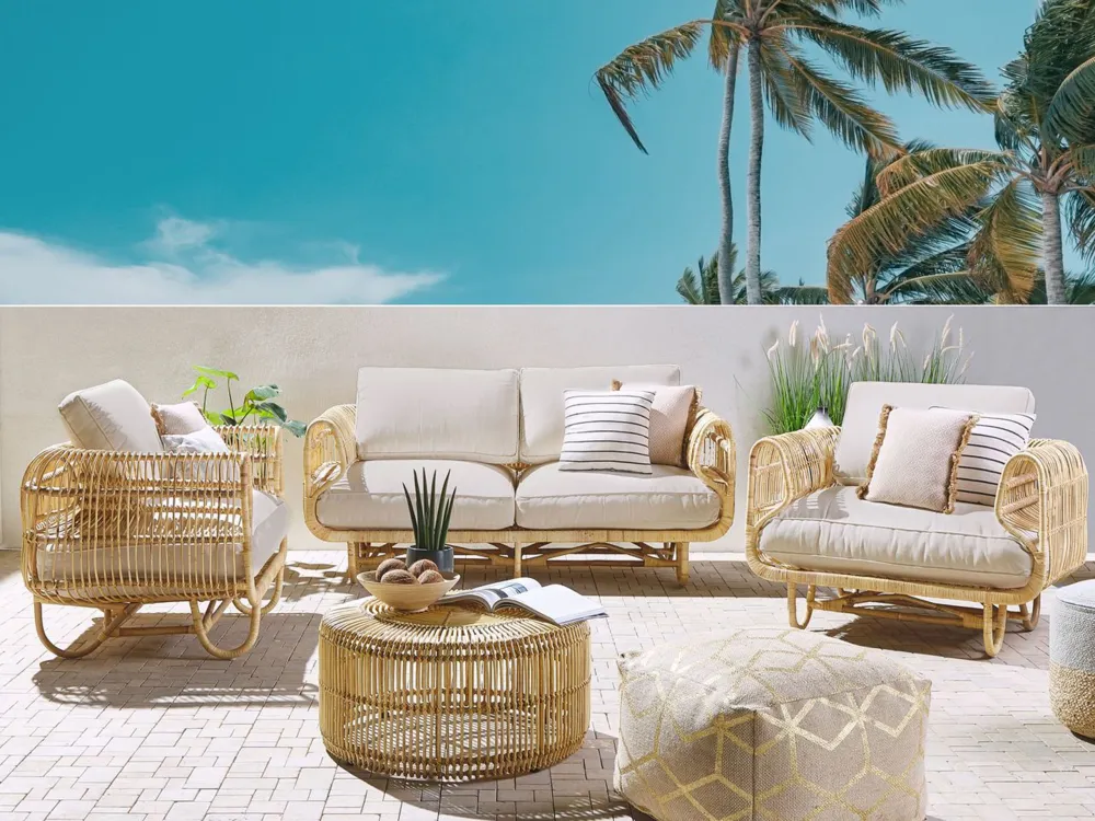 Pouf Portaoggetti Set di divani DOLCEDO/LIMNI Rattan Crema