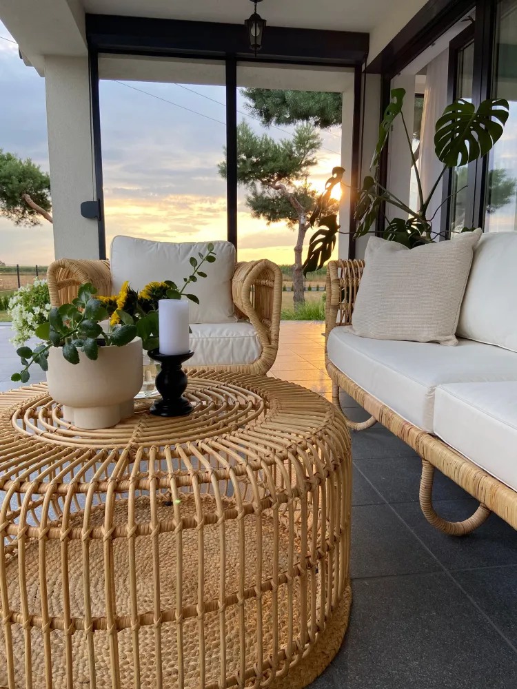 Pouf Portaoggetti Set di divani DOLCEDO/LIMNI Rattan Crema