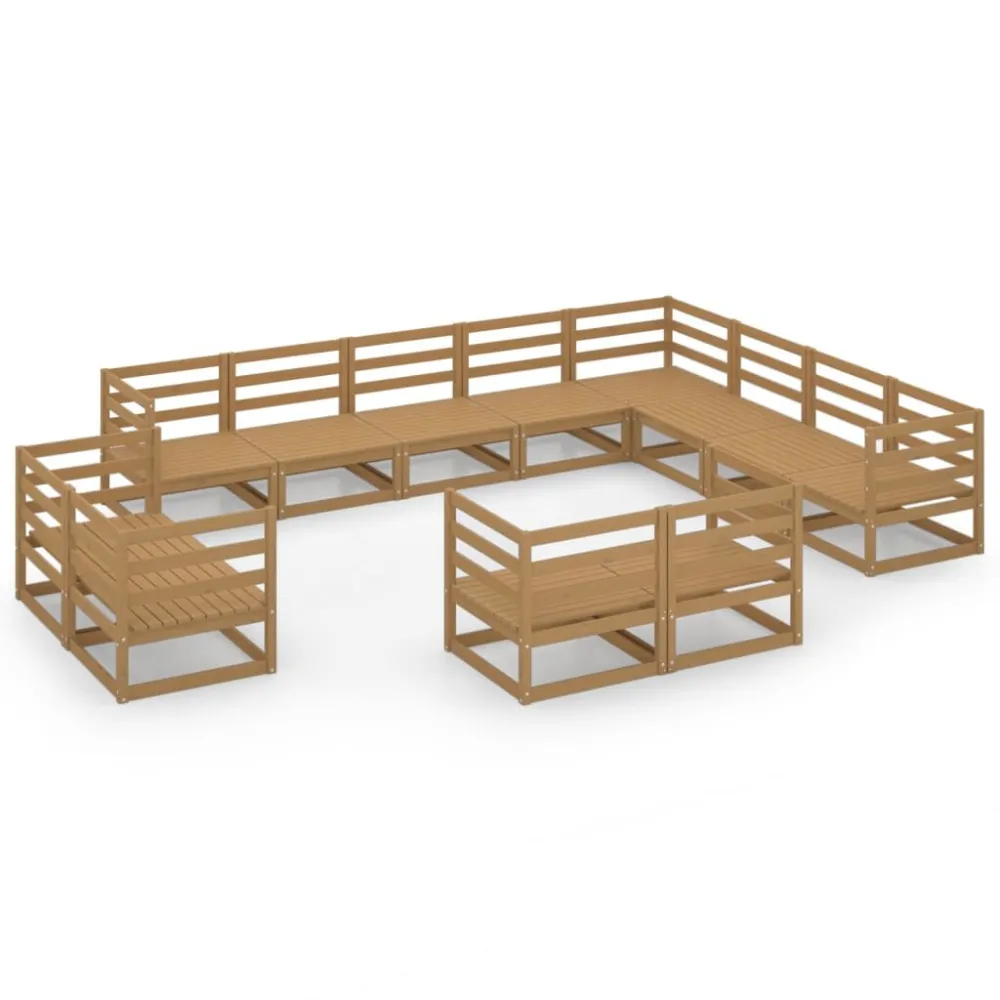 Pouf Portaoggetti Set Divani da Giardino 12 pz Marrone Ambra Legno Massello Pino