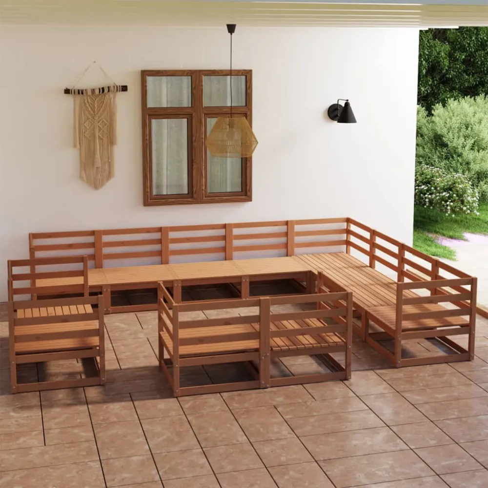 Pouf Portaoggetti Set Divani da Giardino 12 pz Marrone Ambra Legno Massello Pino