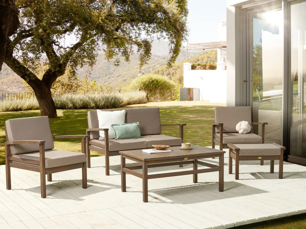Pouf Portaoggetti Set di divani MANILA Legno d'acacia certificato FSC® Legno cupo